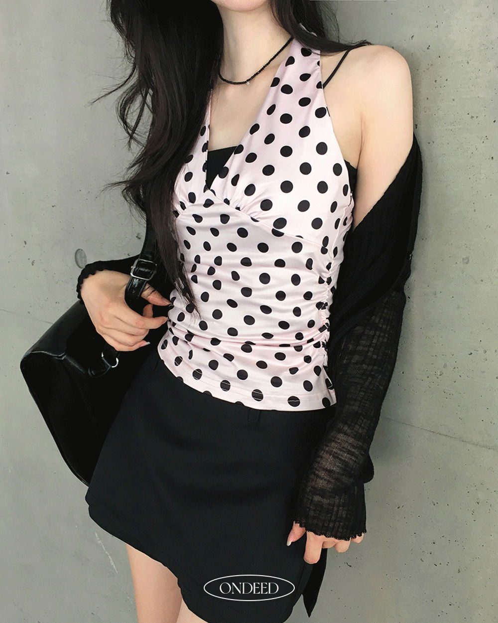 Ens Dot Shirring Layered Halter Neck Sleeve Sleeveless