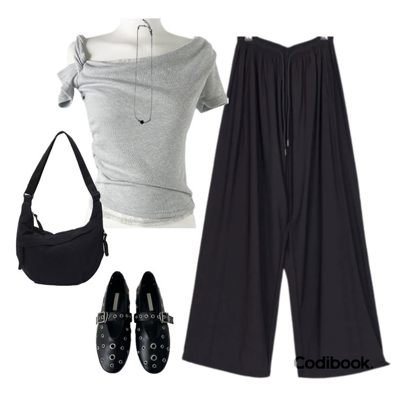 EEZEE Cooling Nylon Waterproof Wide Pants PA034,anyonemore 디즈 꼬임 스트랩 숄더 레이스 반팔 티셔츠 (3color),AAKE EYELET STRAP FLAT SHOES (3color)등을 매치한 코디