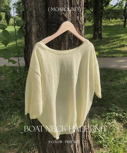 Saiden Boat Neck 5/4 Sleeve Short Sleeve Knitwear - 9 Colors