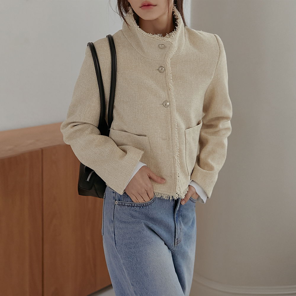 Romon high neck fringe tweed jacket spring/unique/wedding guest look