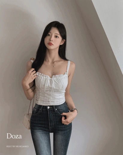 도자 스퀘어넥 리본 프릴 단추 스모크밴딩 플라워 펀칭 자수 크롭 나시 블라우스