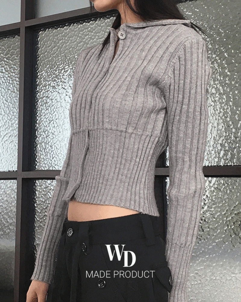 Pesto Ribbed Collar Button Knitwear Cropped Long Sleeve Cardigan