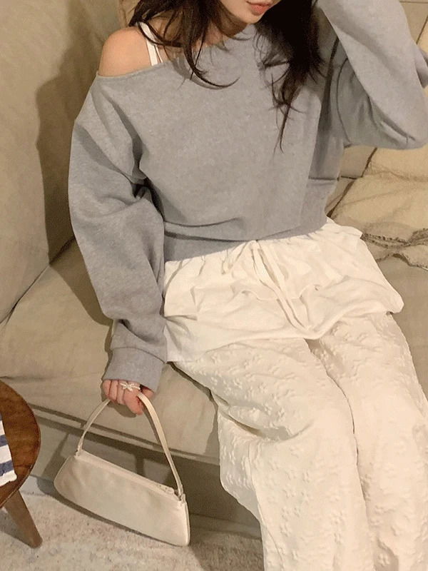 STOP Summer One Shoulder Cotton Crop Sweatshirt