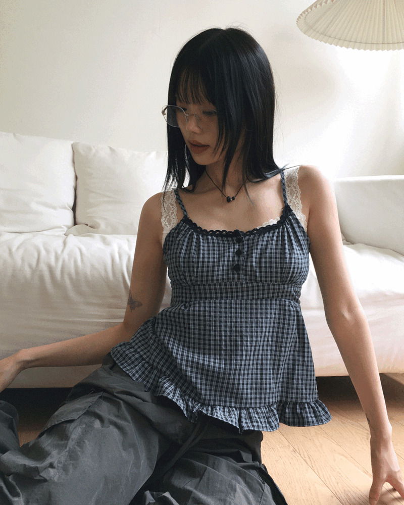 Fabi Lace Button Integrated Check Sleeveless 