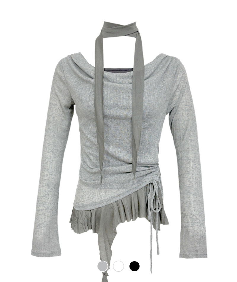 不對稱荷葉邊吊帶針織上衣