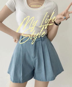 Dehic Pintuck Denim Shorts P000BNVZ