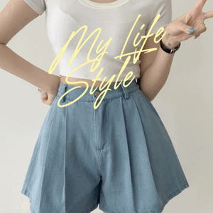 Dehic Pintuck Denim Shorts P000BNVZ