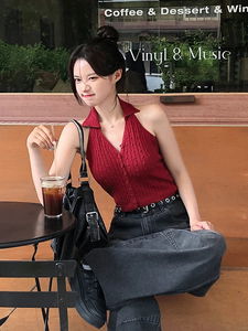 Chili Twisted Knitwear Crop Halter Neck