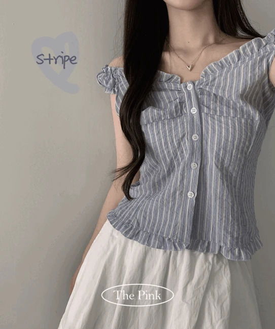 Beeping Slim Fit Frill Shirring Sleeveless Blouse