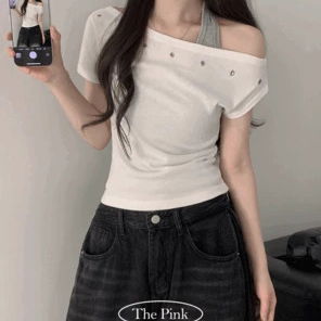하네 아일렛 원숄더 슬림 반팔티 (3color)