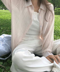 Narmen See-through Stripe Long Sleeve Shirt -3color