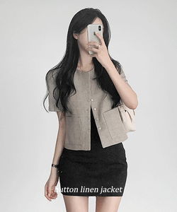亞麻質感短袖外套