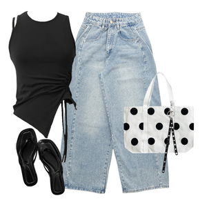 jeans,sleeveless,sandals 코디