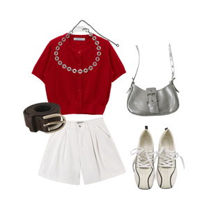 White,red,silver,shorts,chill,comfortable 코디