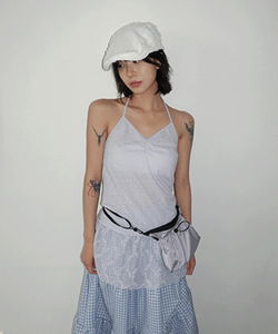 Bemoo Lace Layered Halter Neck Long Sleeveless