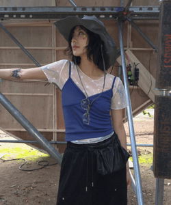 Camemi Lace Layered Ribbed Sleeveless 