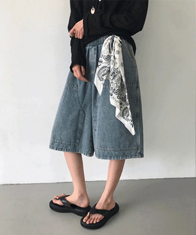 베루네 더블니 포켓 데님 버뮤다 팬츠(공용)