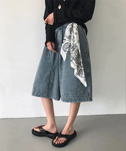 雙口袋丹寧百慕達短褲