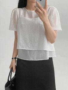 Bunny Bustier Blouse - Short Sleeve Shirt + Bustier Set/4 Colors