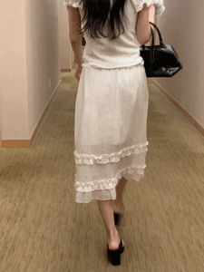 Leah Frill See-Through Layered Banding Midi Skirt (2 Colors)