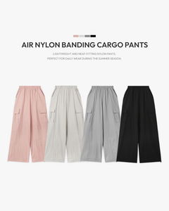 輕盈尼龍鬆緊腰頭工裝九分褲