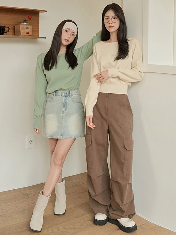 Eridvin Spandex Boatneck Basic Knitwear 