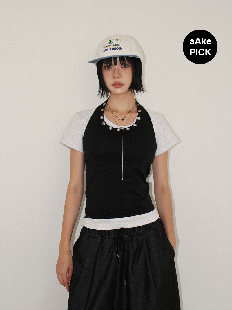 EYELET HALTER STRAP SLEEVELESS
