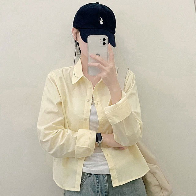 Dessert Plain Semi-cropped Cotton Shirt Shirt