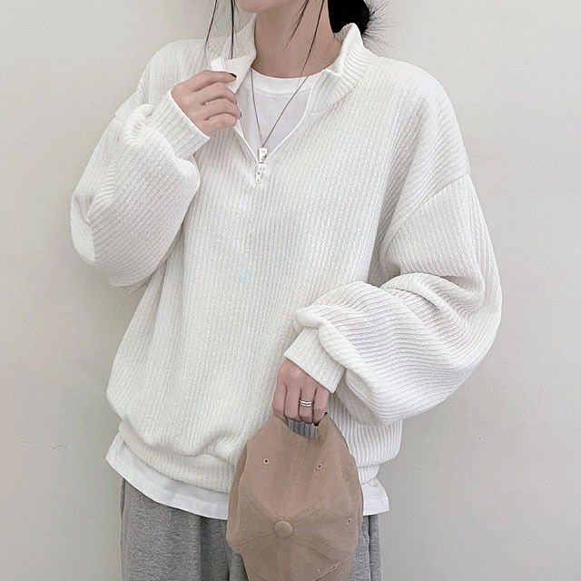 New Ribbed Half Zip-up Knitwear Sweatshirt
