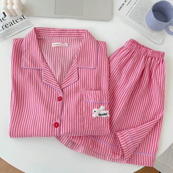 Ready Stripe Summer Short Sleeve Pajama Set 套装