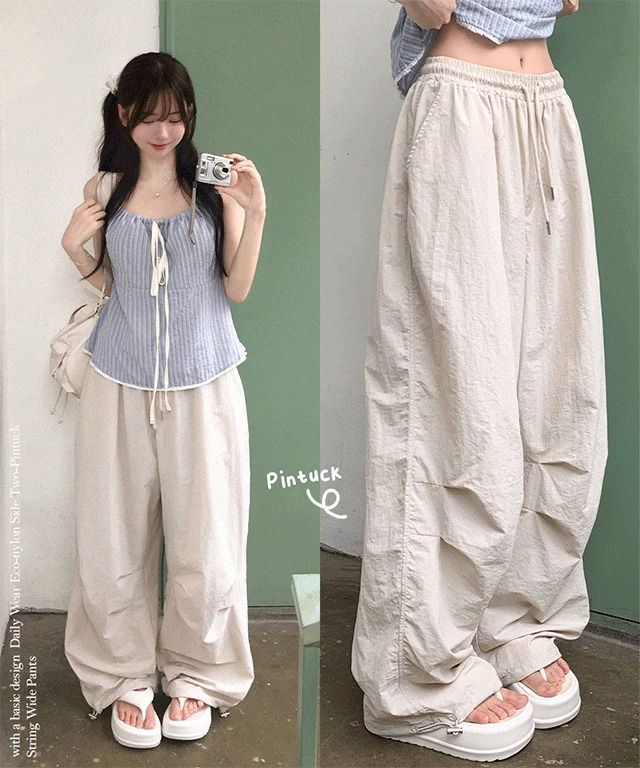【BAON】[unisex] Psil Eyelet Summer Nylon Wide Pants Aidan Embroided Pants – Soulland
