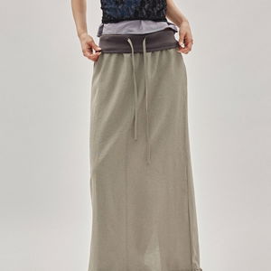 Frill Drawstring Linen Skirt