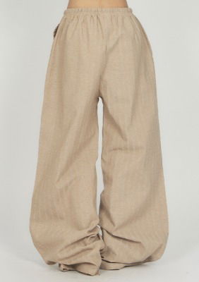 Linen Stripe Wide Banding Pants PA043