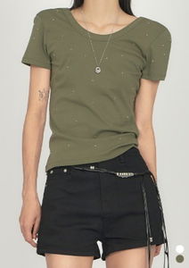 Back Slit Studded Short-Sleeve T-Shirt TS043