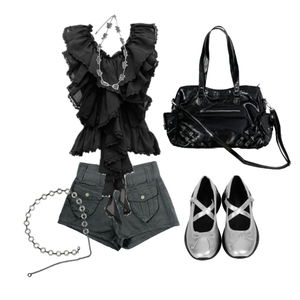 Style,silver,cool,city,summer,coolgirl,shorts,blouse,ruffle,chic,Dailylook 코디