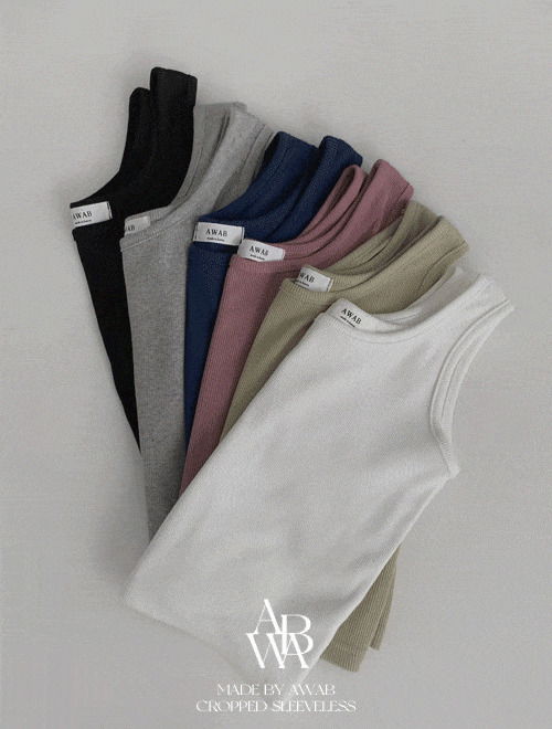 #AWABMADE:_Roll Crop Ribbed Sleeveless -6color 无袖