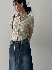 蘇格蘭格紋抽褶短袖T恤