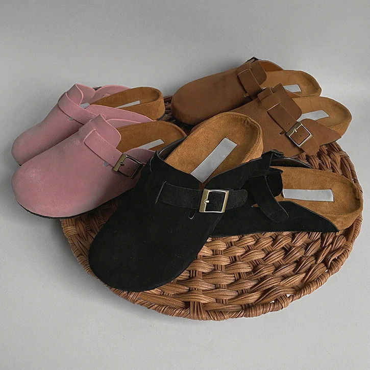 麂皮編織扣環穆勒拖鞋