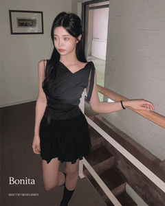 Bonita Dot Polka Dot Lip Neck Boat Neck Drape Ribbon Strap Pin Tuck Sleeveless Sleeveless Blouse