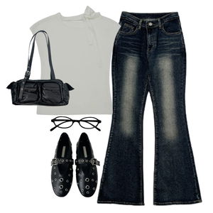 jeans,knitwears,flats 코디