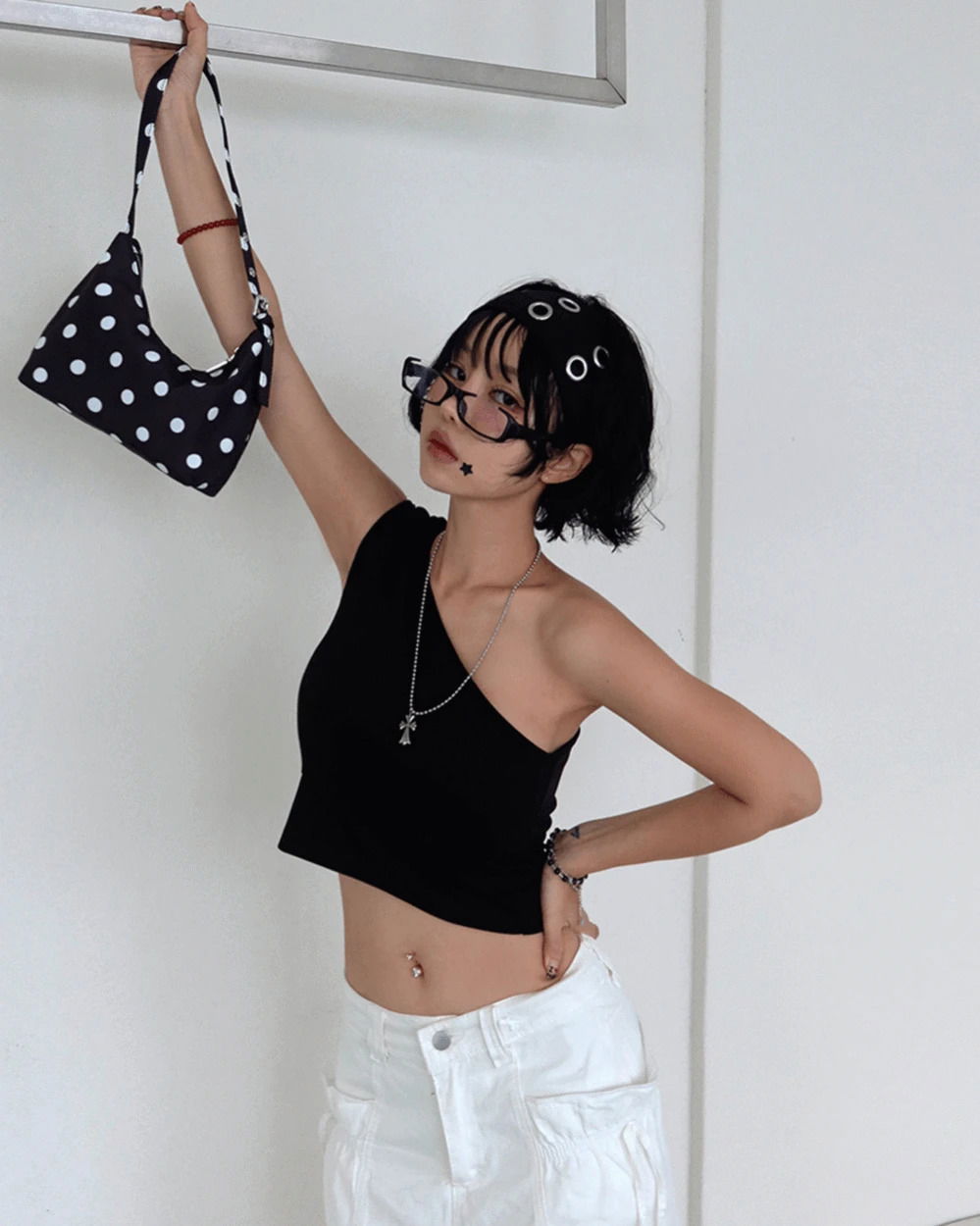 黑色點點迷你手提斜背包