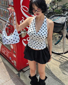 Ribbon Polka Dot Halter Neck Sleeveless