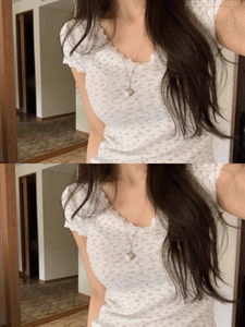 Floral V-Neck Flower Lace Short Sleeve T-shirt (2 colors)