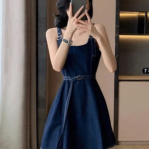 Evelle Strap Belt Denim Mini Dress