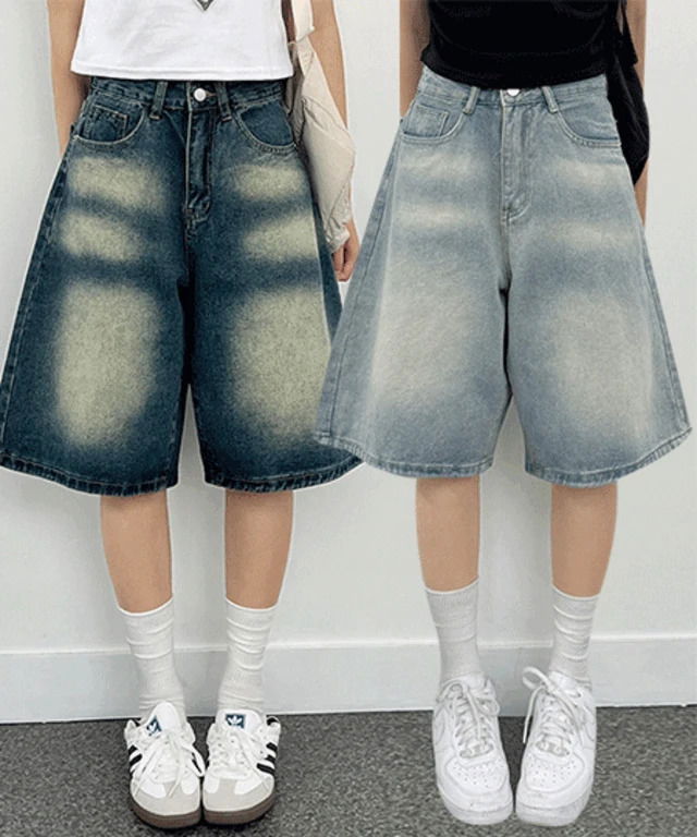 더블 포켓 워싱 버뮤다 데님 팬츠 (3컬러)
