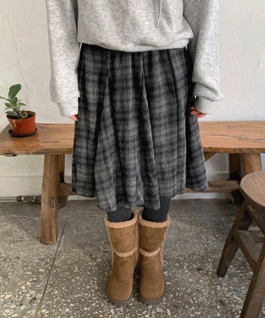 Akens Check Full Flare Midi Skirt