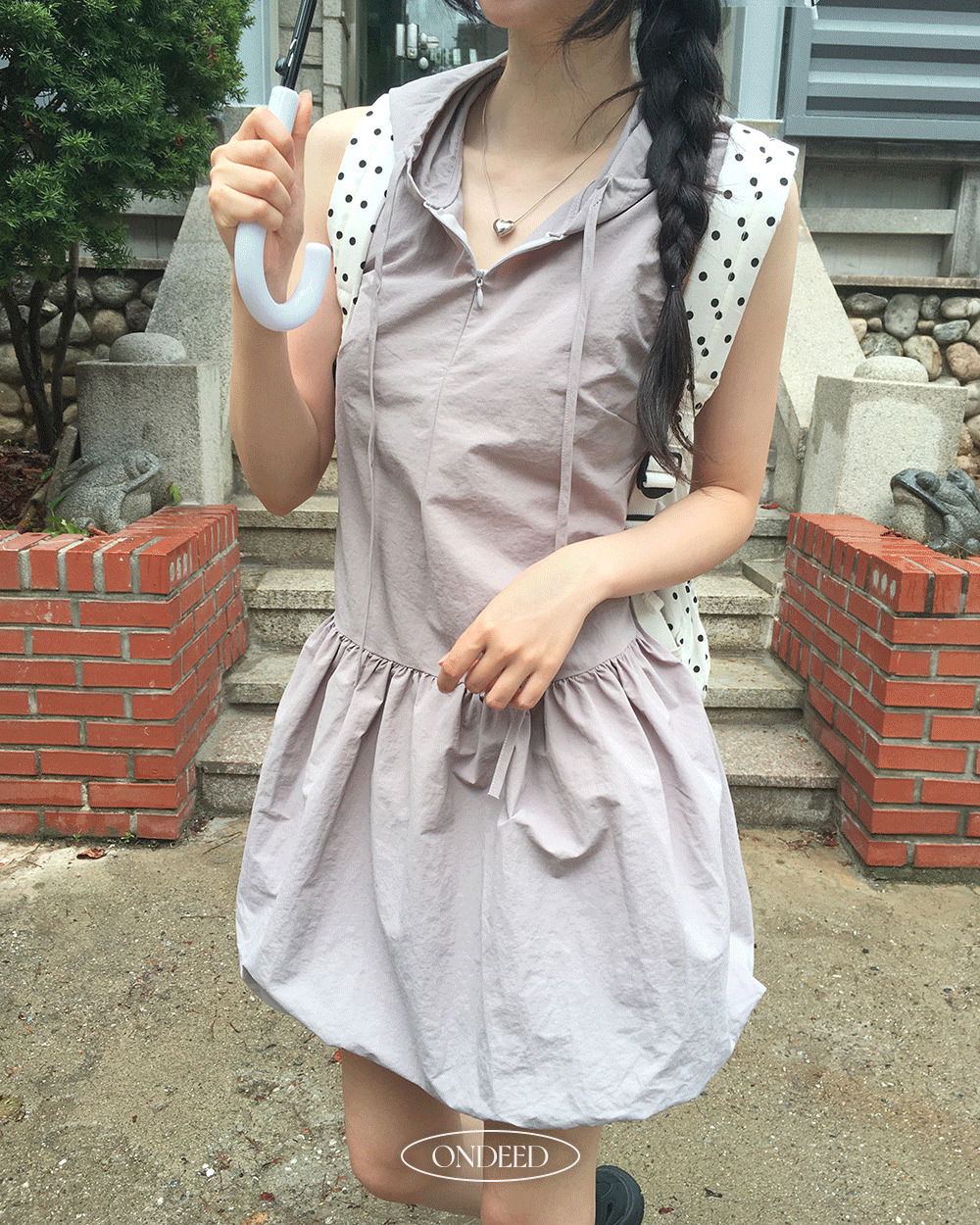 Kumi Anorak Pumpkin Balloon Nylon Mini Dress