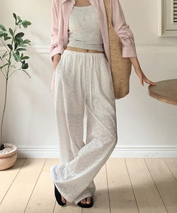 Clenp embroidery punching string banding wide pants
