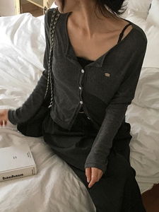 メイズリブクロップ長袖冬カーディガン