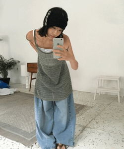 Chariz Split wide long denim pants